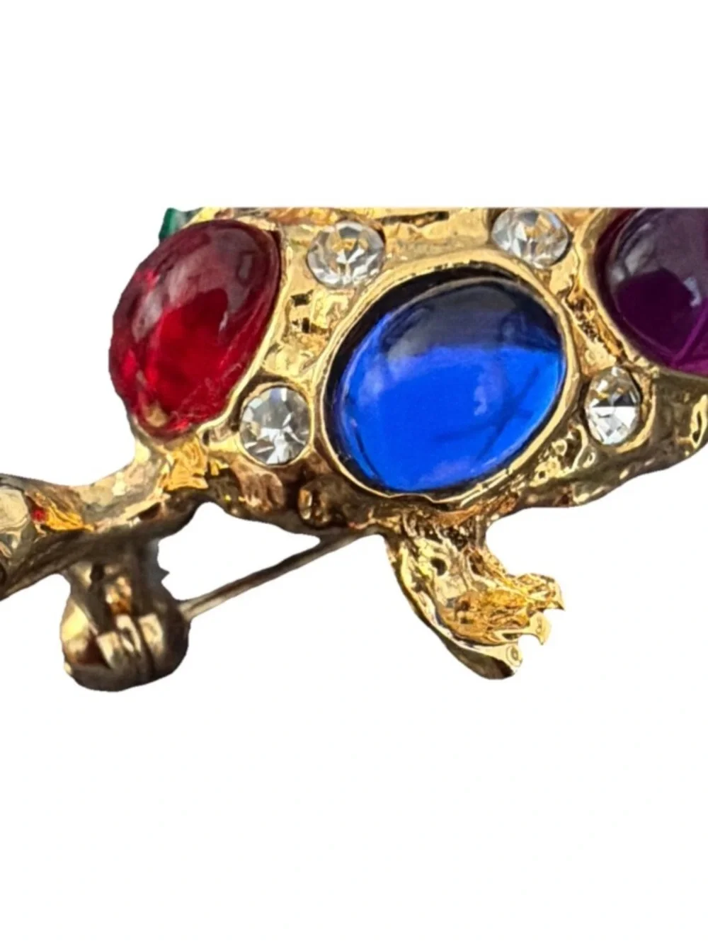 Stephanie Pearl Glass Fruit Salad Cabochons Gold Tone Ruby Red Eyes Rhinestones - Picture 5 of 6